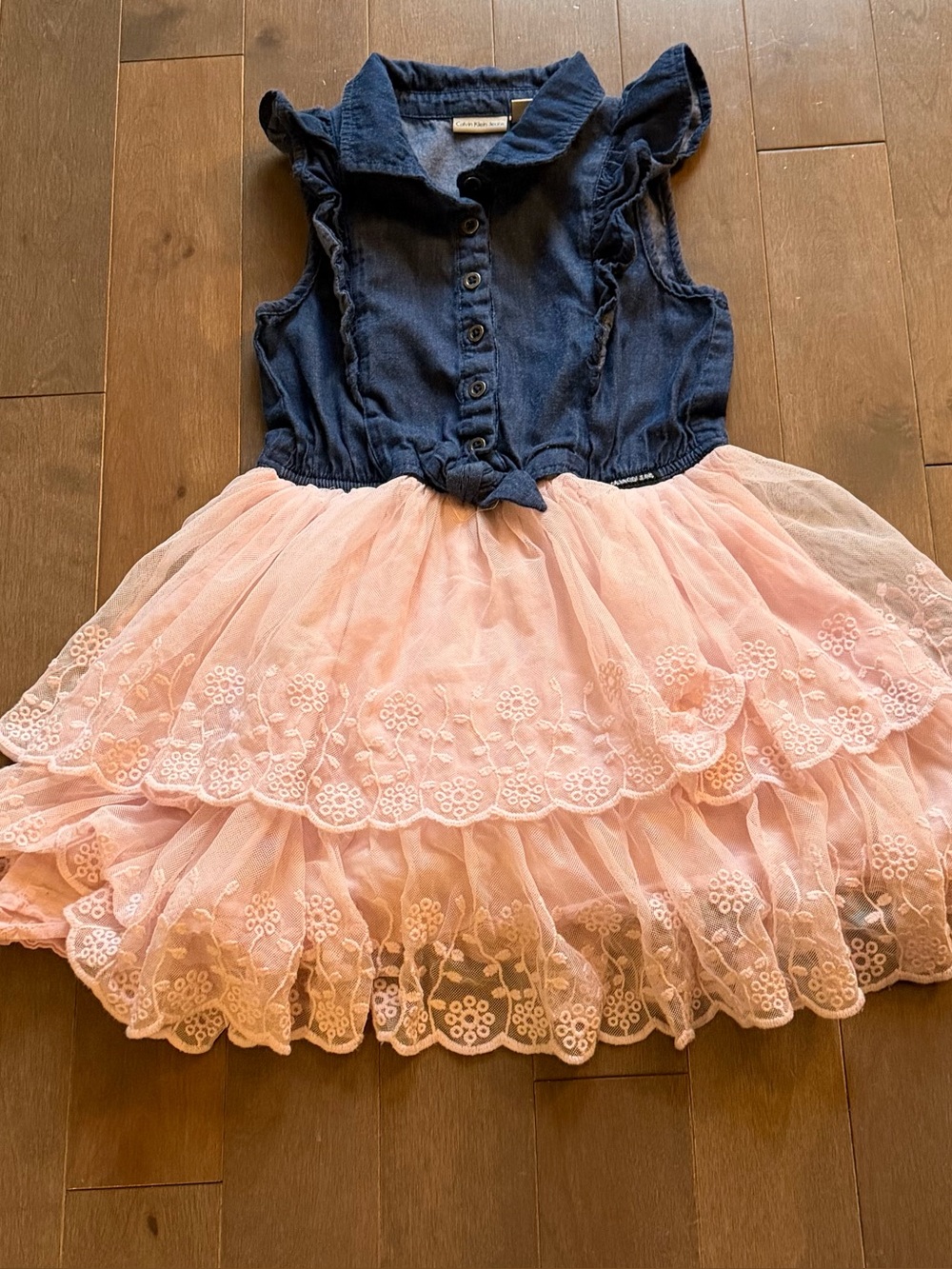 Calvin Klein Jeans Navy Denim Top with Pink Tulle Layered Skirt